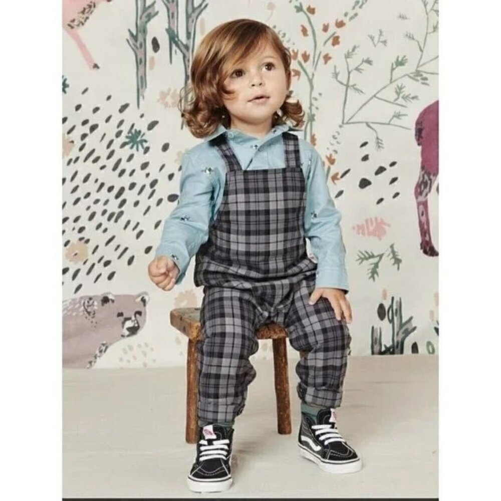 Tea Collection Plaid Baby Overalls 12-18 Months Adjustable 100% Cotton Classic